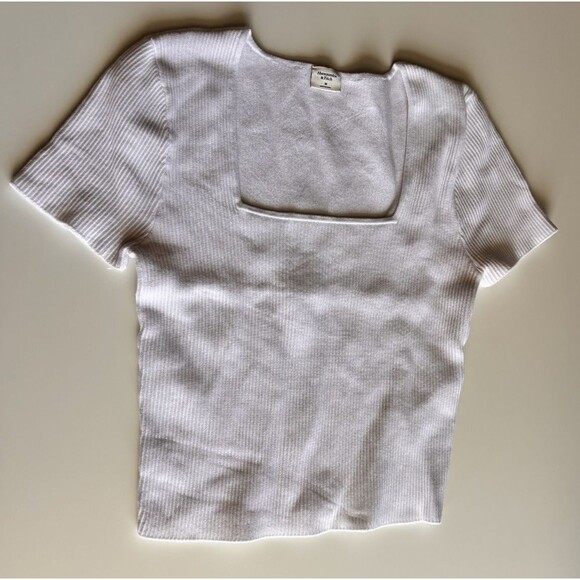 Abercrombie & Fitch Short Sleeve Squareneck Ribbed Top Women's Medium White, New - Picture 3 of 8